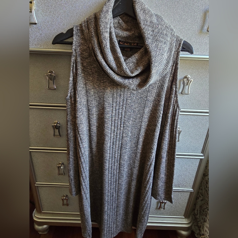 NWOT! Nadia Aboulhosn Turtleneck Sweater, Size 1X tan/black mix